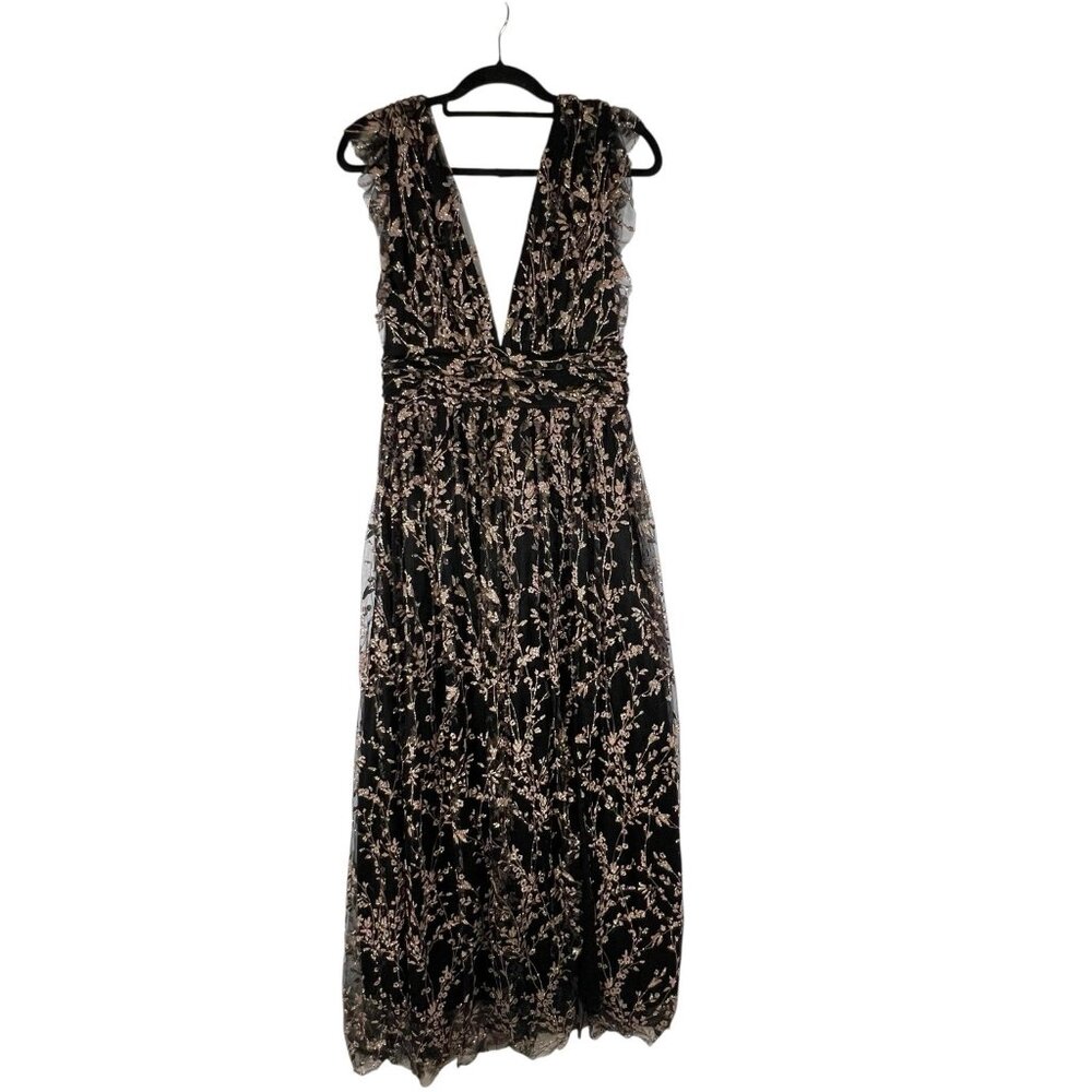 Soieblu Womens Black Gold Floral Sleeveless Pullover‎ Maxi Dress Size Large
